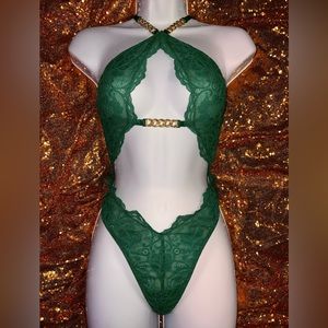 Victoria’s Secret Teddie size (M) Green with gorgeous gold chains.